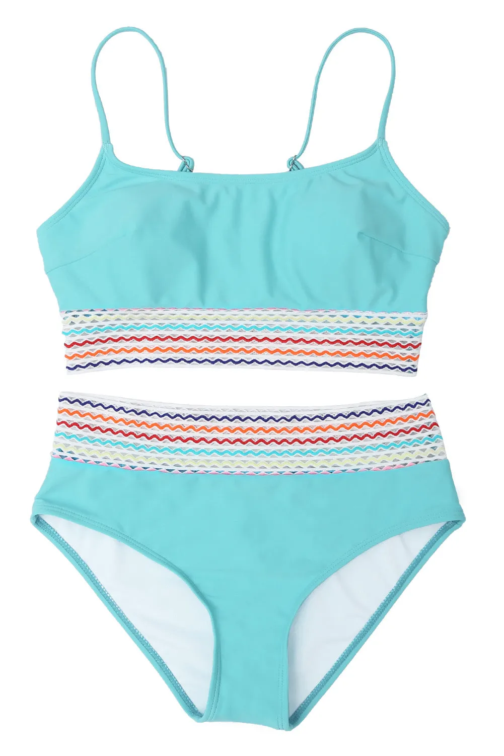 Striped Patchwork Spaghetti Strap High Waist Bikini Swimsuit
