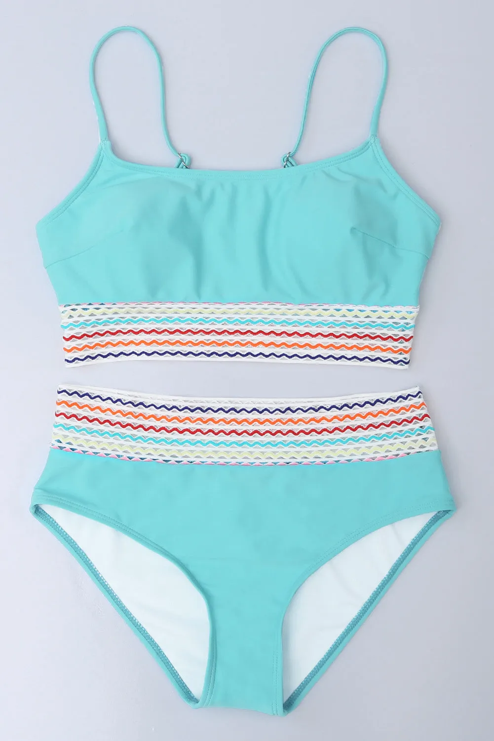 Striped Patchwork Spaghetti Strap High Waist Bikini Swimsuit