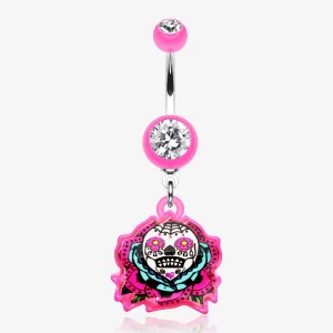 Sugar Skull Rose Belly Button Ring