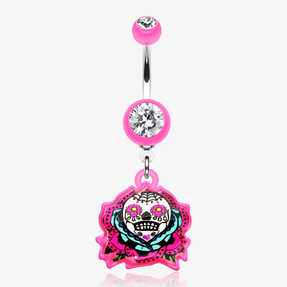 Sugar Skull Rose Belly Button Ring