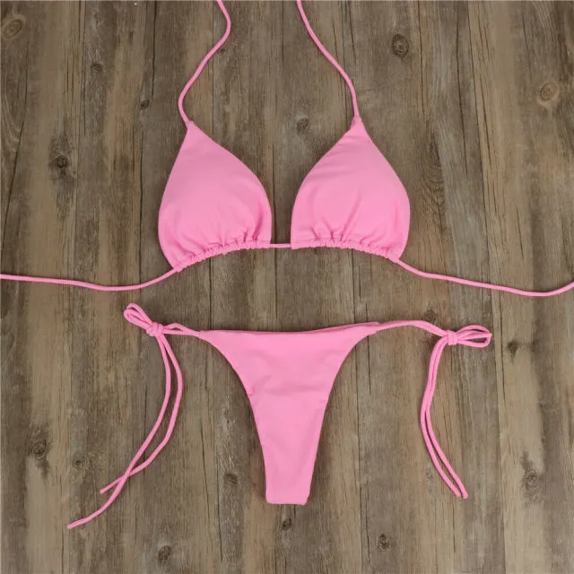 Summer Sexy Solid Mirco Bikini Sets Women Swimsuit Female Bandage Bathing Suit Swimwear Biquini