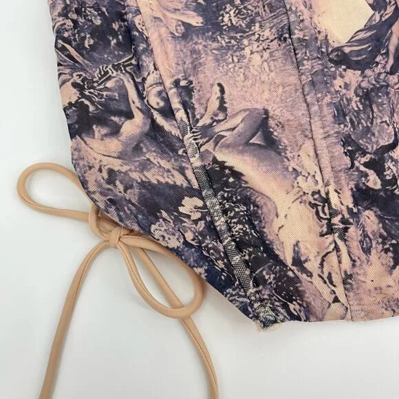 Superdown | Maeve Angel Toile Print Mesh Corset &amp; Mini Skirt Set XS