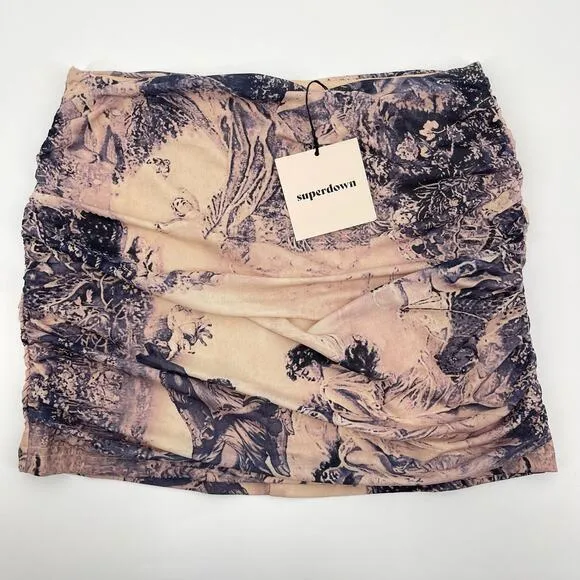Superdown | Maeve Angel Toile Print Mesh Corset &amp; Mini Skirt Set XS