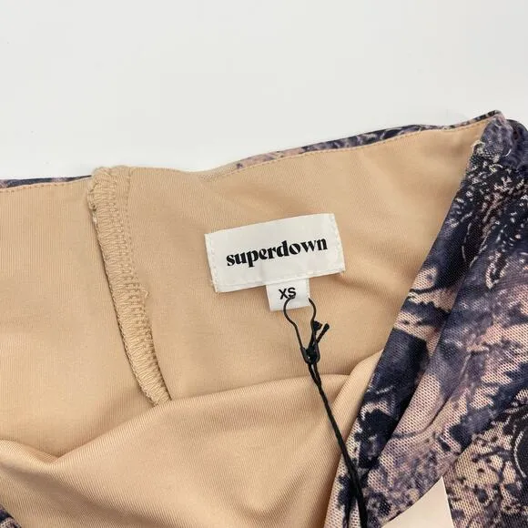 Superdown | Maeve Angel Toile Print Mesh Corset &amp; Mini Skirt Set XS
