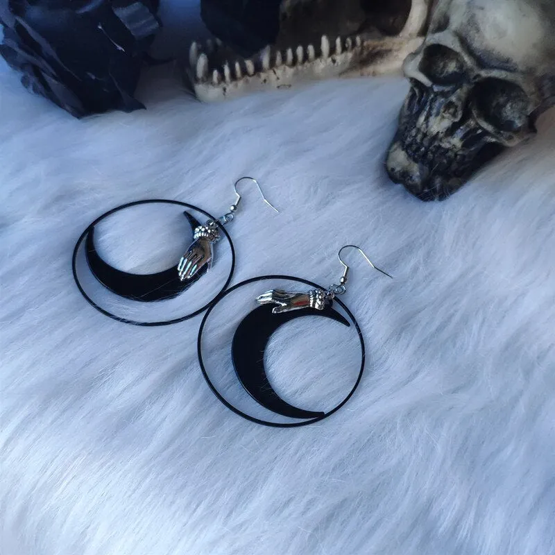 Swords black moon earrings Witchy warrior pagan  gothic medieval silver color Classic warrior gift women 2021 new fashion