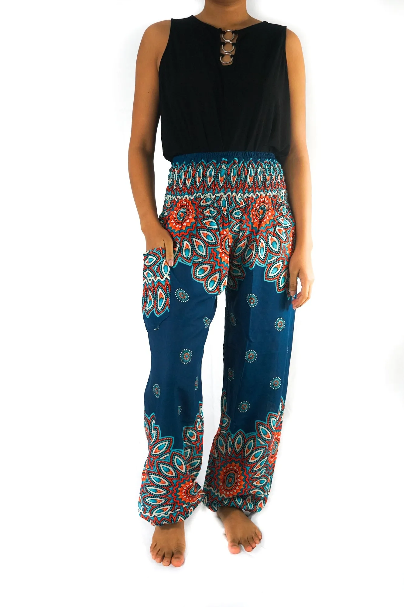 Teal Mandala Boho Harem Pants