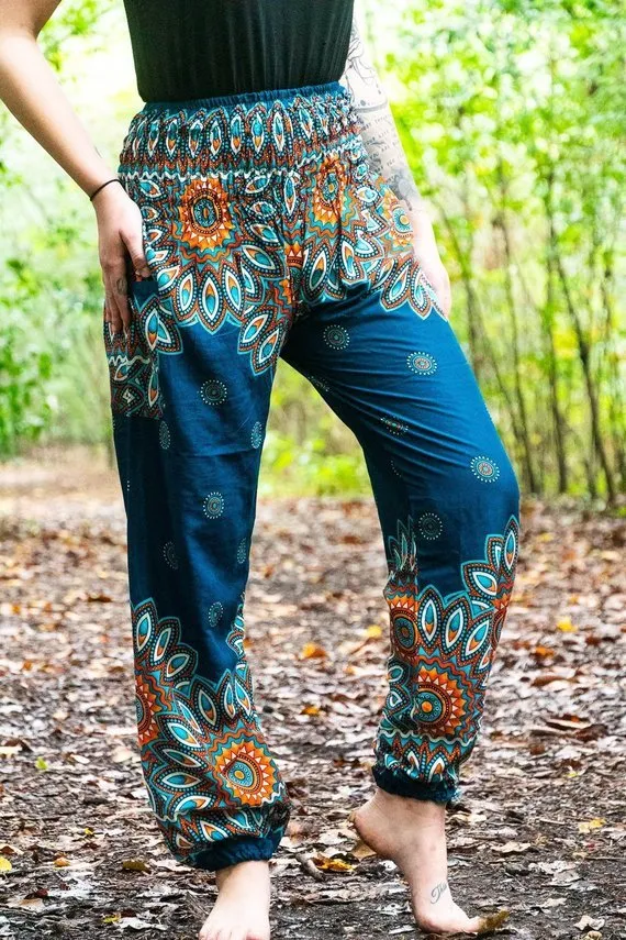 Teal Mandala Boho Harem Pants