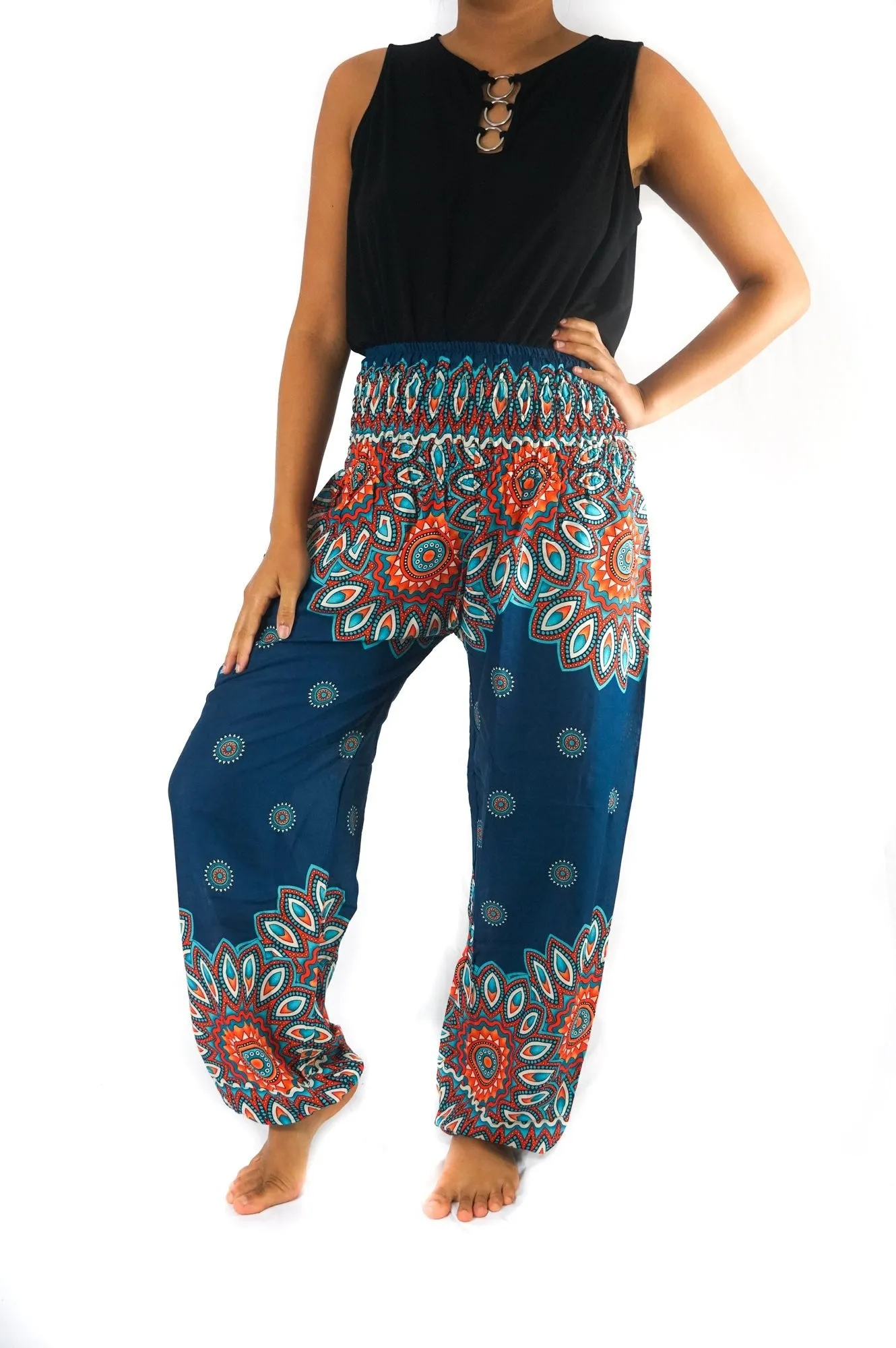 Teal Mandala Boho Harem Pants