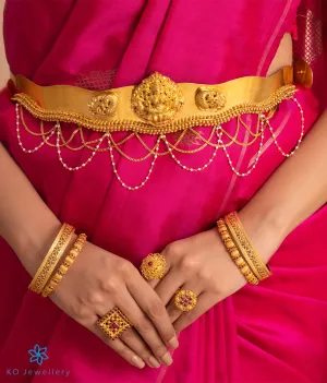 The Aarini Silver Bridal Lakshmi Oddiyanam Waist belt (Pearl)