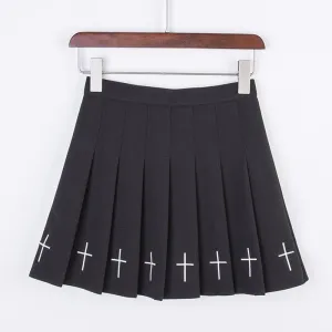 The Cross Embroidery High Waist Pleated Skirt J40017