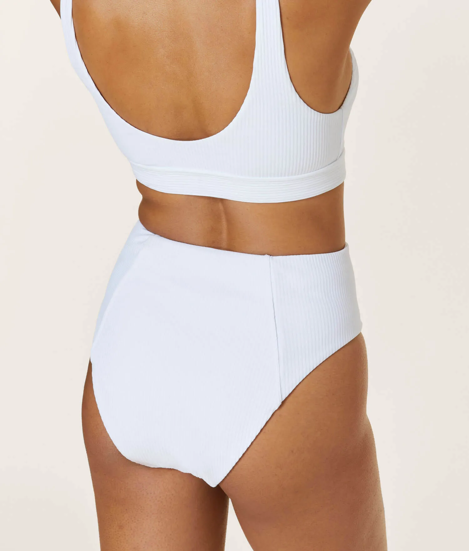 The High Waist Cheeky Bikini Bottom - Ribbed - White