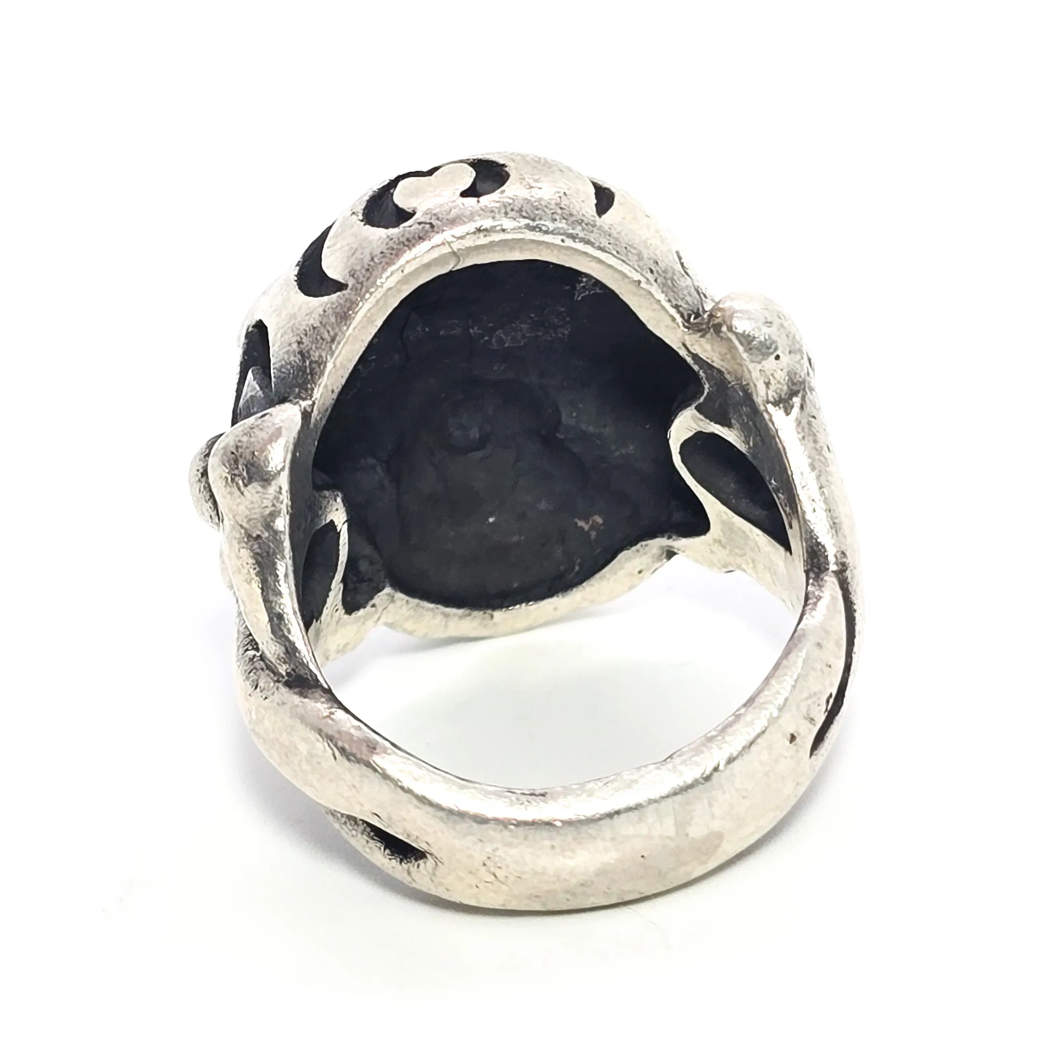Thick Skull tribal flame cross bones retro biker sterling silver goth ring size 10.5