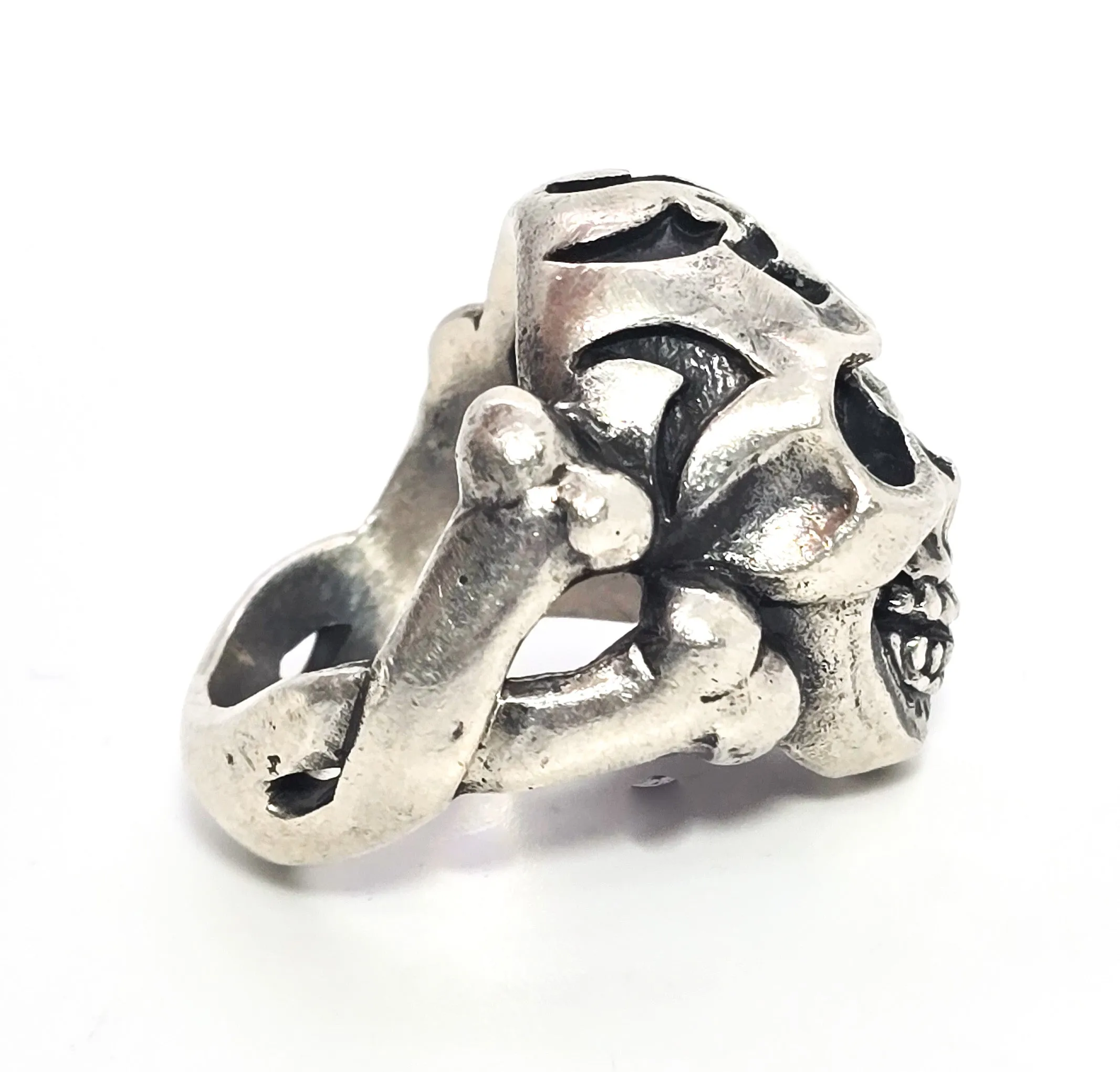 Thick Skull tribal flame cross bones retro biker sterling silver goth ring size 10.5