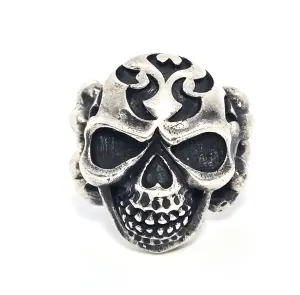 Thick Skull tribal flame cross bones retro biker sterling silver goth ring size 10.5