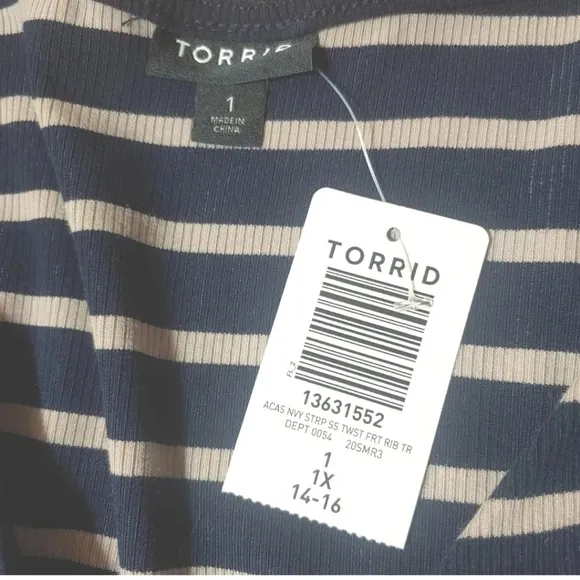 Torrid Nautical Beach Dress Navy Striped Twist Knot Rib Swing Plus 1X 14 16W New