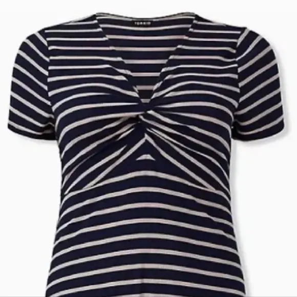 Torrid Nautical Beach Dress Navy Striped Twist Knot Rib Swing Plus 1X 14 16W New