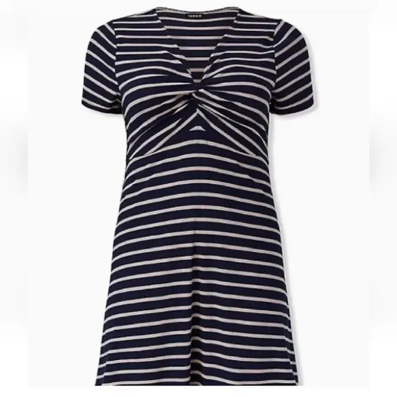 Torrid Nautical Beach Dress Navy Striped Twist Knot Rib Swing Plus 1X 14 16W New