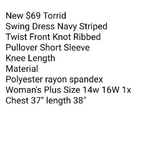 Torrid Nautical Beach Dress Navy Striped Twist Knot Rib Swing Plus 1X 14 16W New