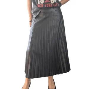 Trouve Women’s Black Faux Leather Pleated A-Line Full Midi Skirt Size S
