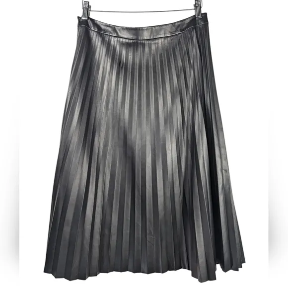 Trouve Women’s Black Faux Leather Pleated A-Line Full Midi Skirt Size S