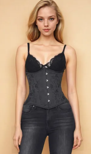 VG-19857 - Waist Training Black Brocade Underbust Corset