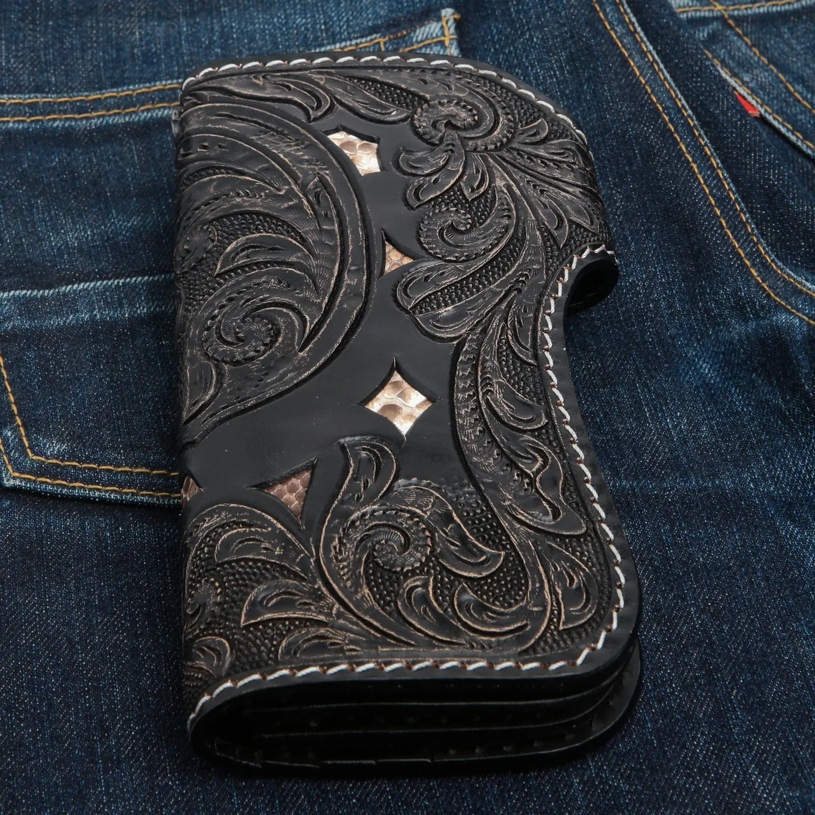 Vintage Skull Leather Biker Wallet