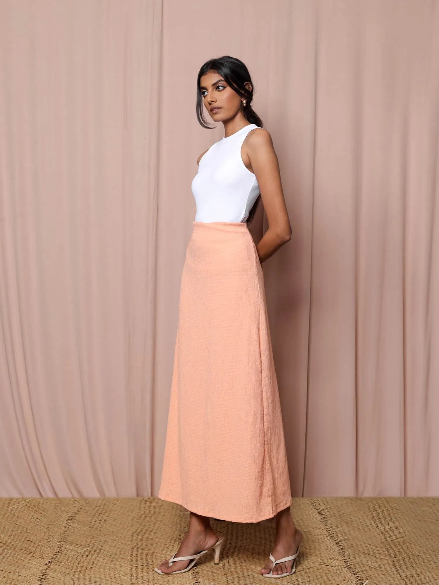 Waist Elasticated Basic Midi Skirt