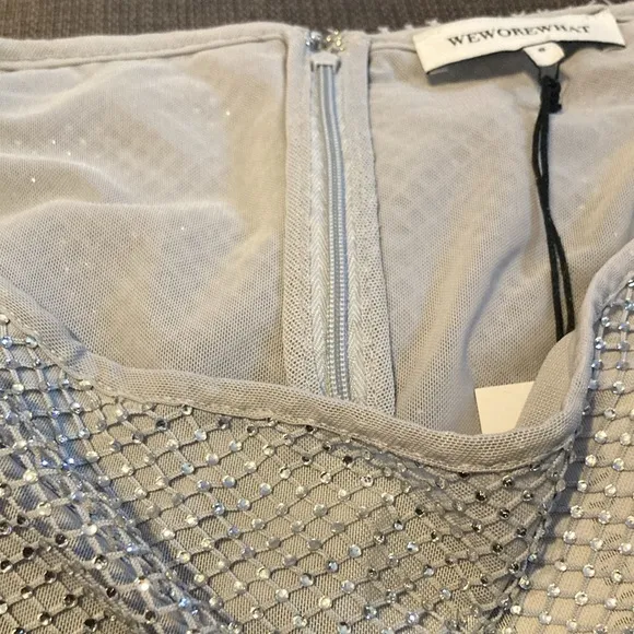 We Wore What Silver Crystal Studded Mini Skirt