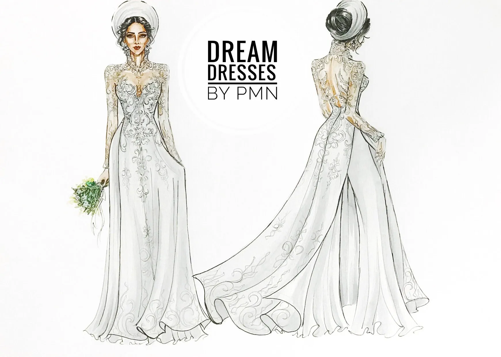 White Bridal Ao Dai | Modern Vietnamese Lace Bridal Dress (#YVONNE)