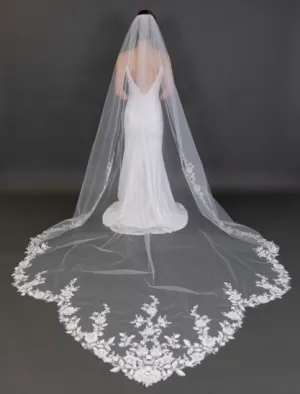 White Cathedral 120"L x 108" Floral Lace Vine Appliqués Veil