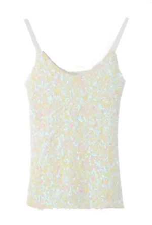 White Iridescent Sequin Tank Top