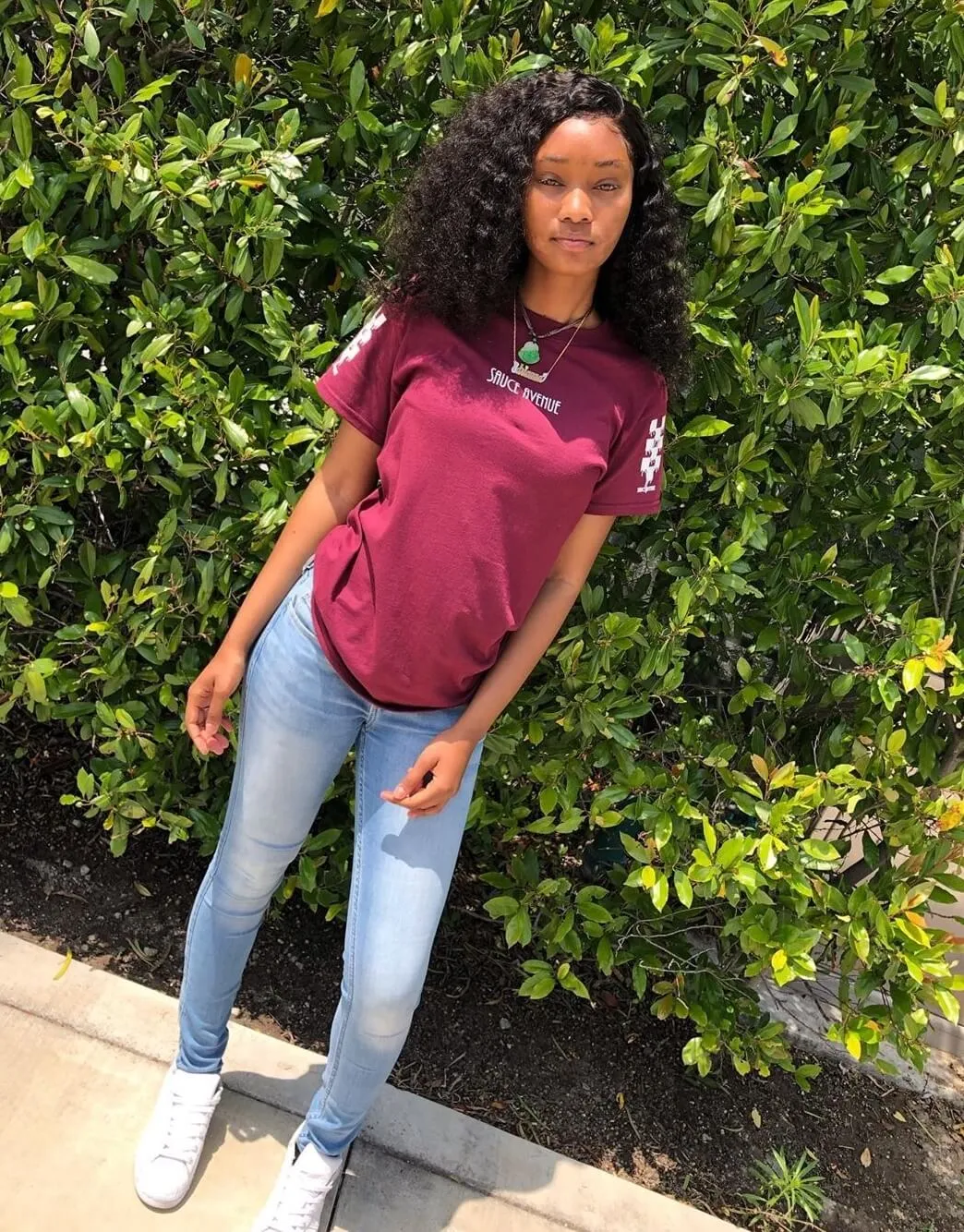 White SA | Maroon Tee (Solid Checkered Drippin Sleeves)