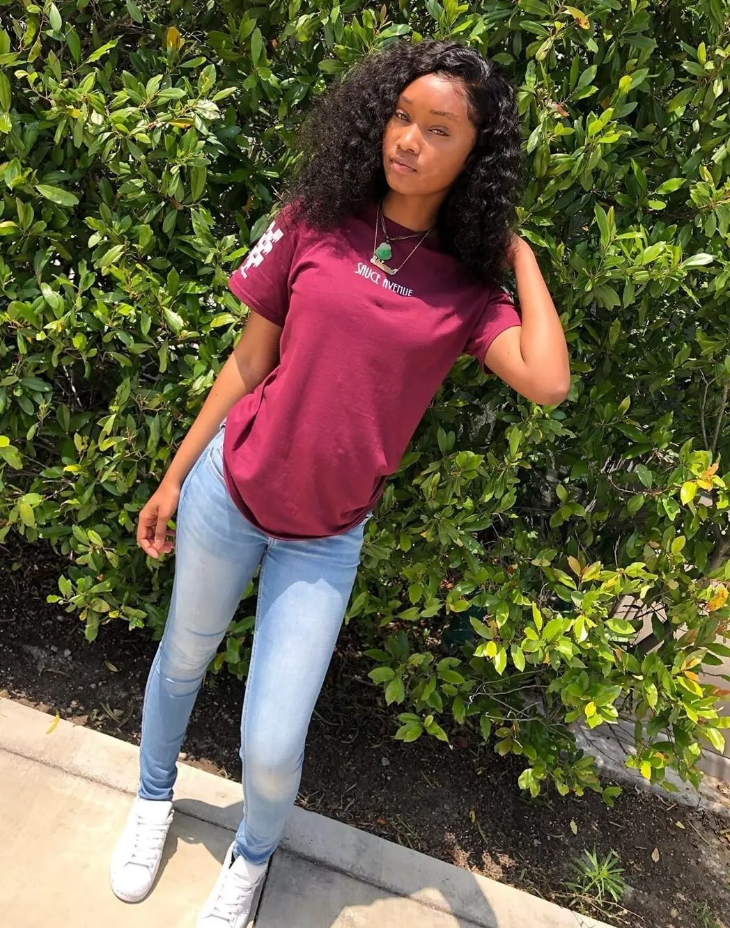 White SA | Maroon Tee (Solid Checkered Drippin Sleeves)
