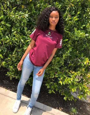 White SA | Maroon Tee (Solid Checkered Drippin Sleeves)