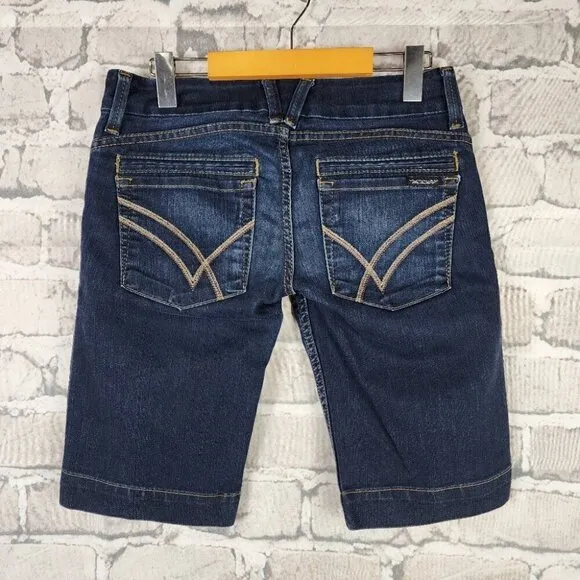 William Rast Lisa Long Jean Short Jort Dark Wash Size 26 Y2K Streetwear