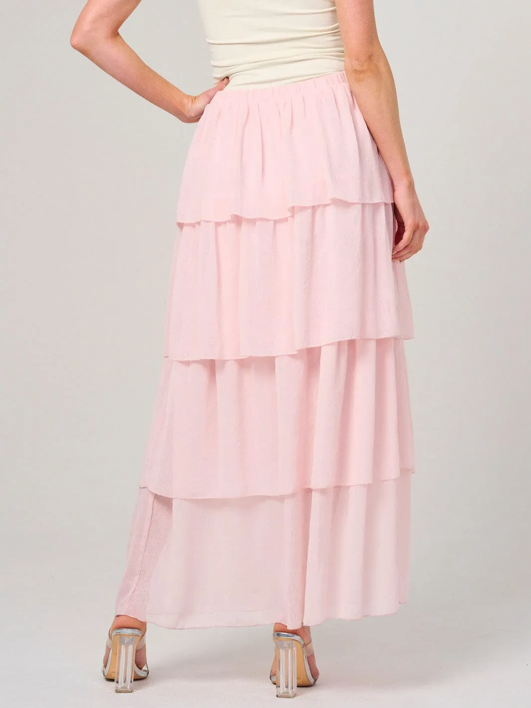 WOMEN'S ELASTIC WAIST RUFFLE TIERED MAXI SKIRT
