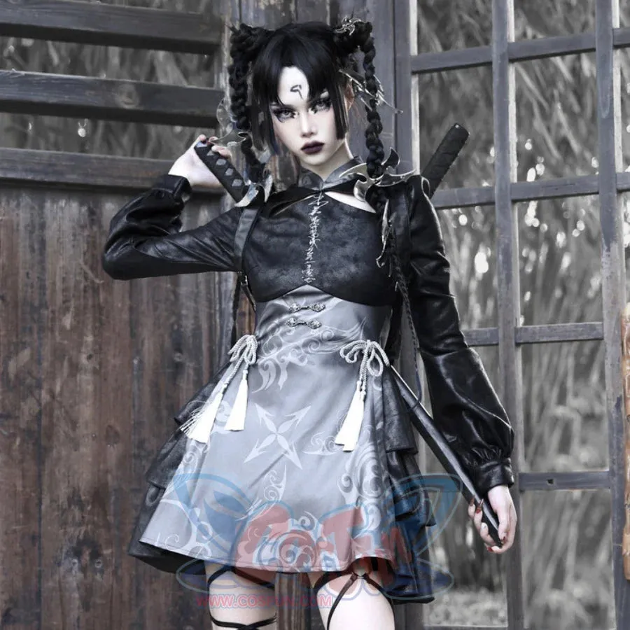 Woolen Spliced Embroidery Long Sleeve Cheongsam Dress