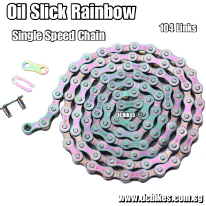 X1 Oil Slick Rainbow Road Bike Bmx Fixed Gear Fixie Single Speed Silver Power Chain 104 links
