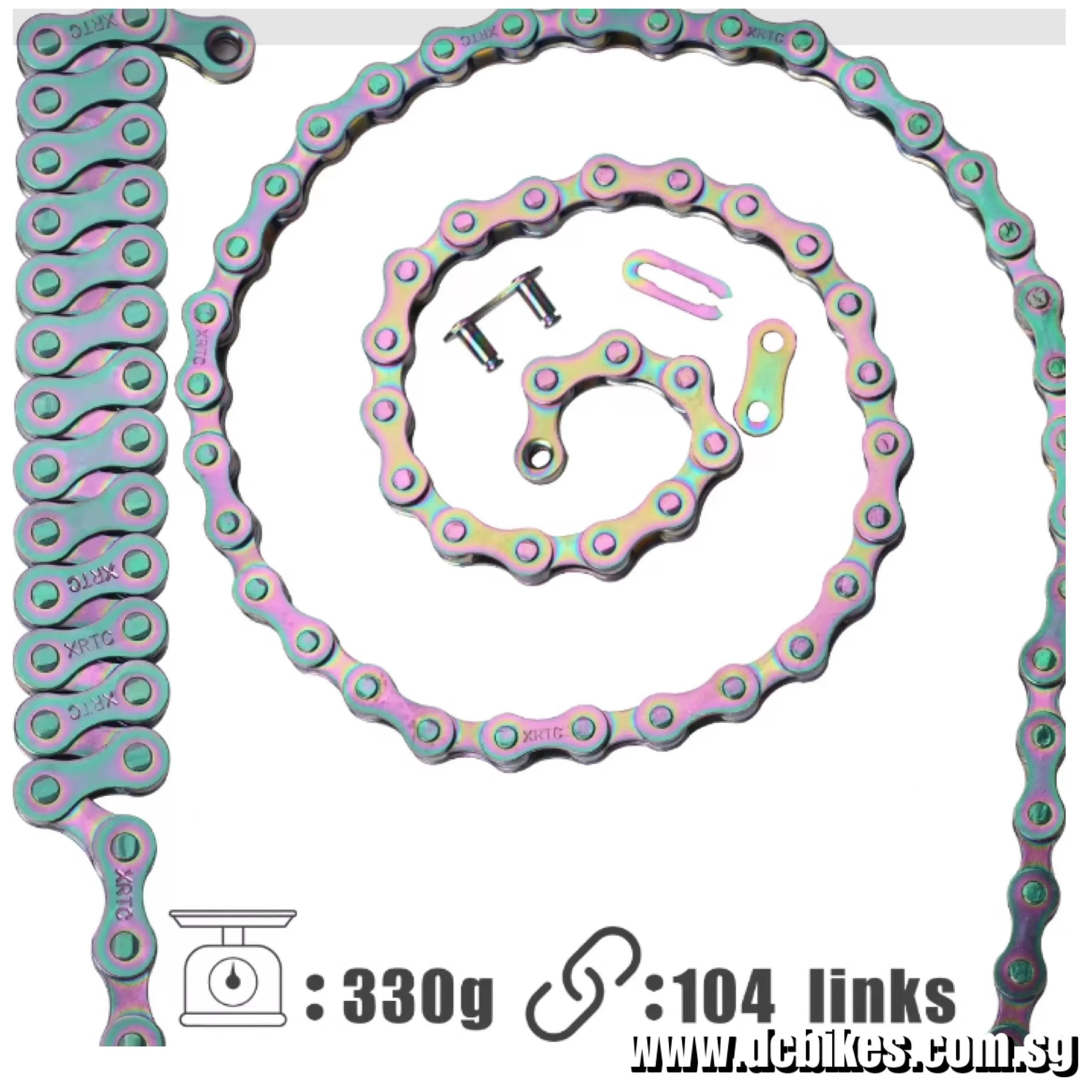 X1 Oil Slick Rainbow Road Bike Bmx Fixed Gear Fixie Single Speed Silver Power Chain 104 links
