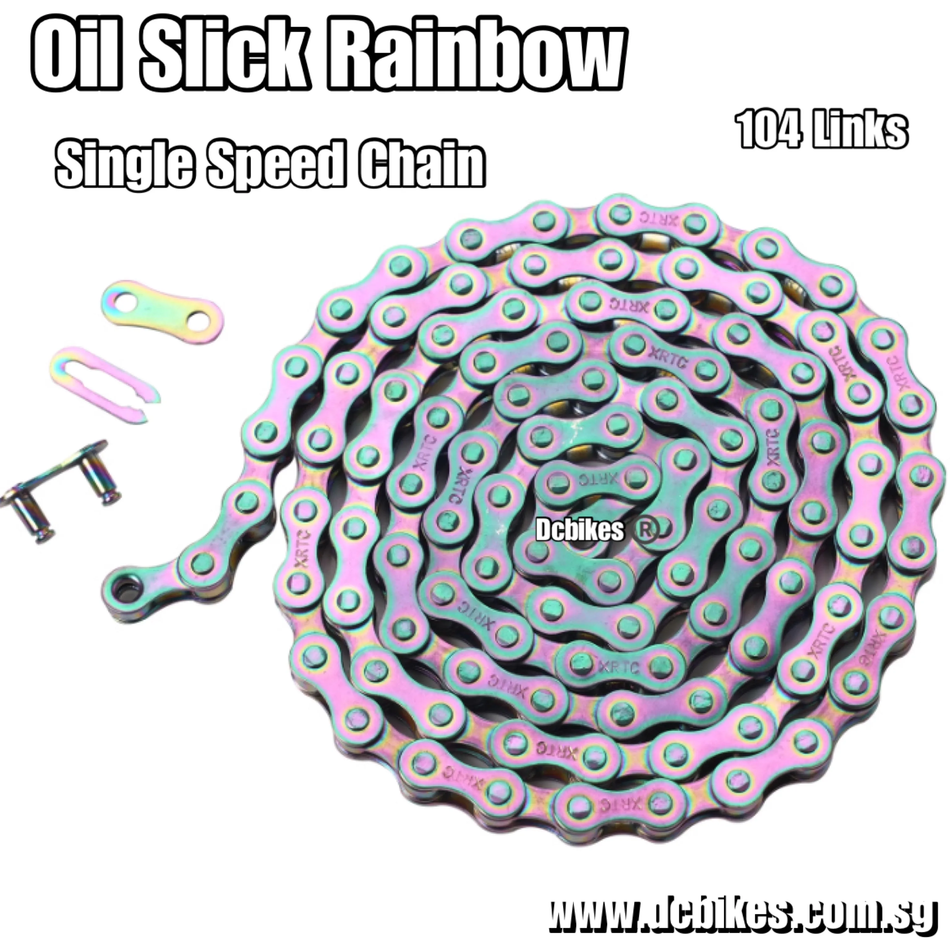 X1 Oil Slick Rainbow Road Bike Bmx Fixed Gear Fixie Single Speed Silver Power Chain 104 links