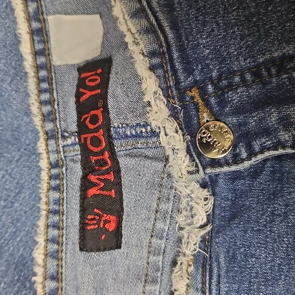 Y2K Mudd Yo! Vintage Y2K Mid Rise Raw Fringe Trim Stretch Flare Jeans Juniors 13