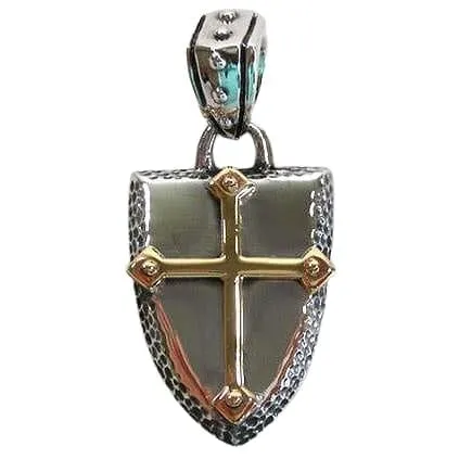 Yellow Gold Cross Shield Sterling Silver Rocker Pendant