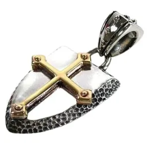 Yellow Gold Cross Shield Sterling Silver Rocker Pendant