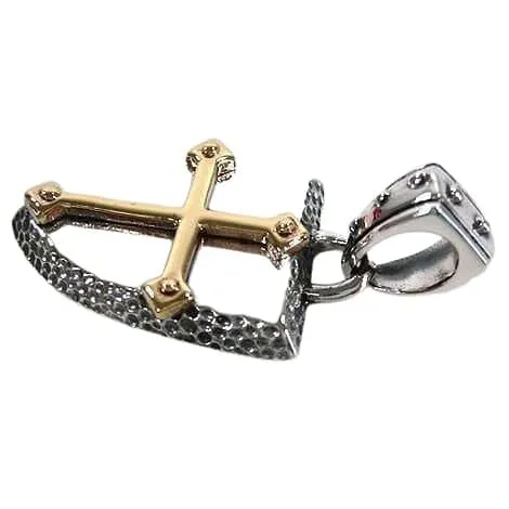 Yellow Gold Cross Shield Sterling Silver Rocker Pendant