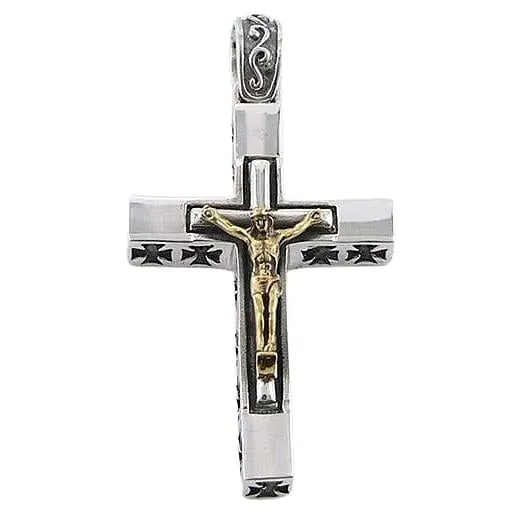 Yellow Gold Jesus Cross Crucifix Sterling Silver Mens Pendant