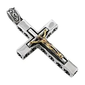 Yellow Gold Jesus Cross Crucifix Sterling Silver Mens Pendant
