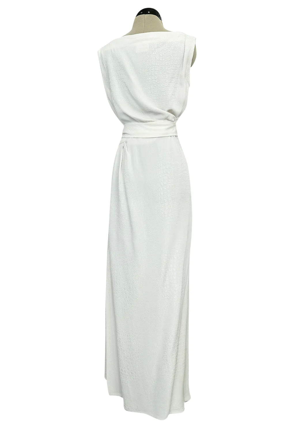 Yves Saint Laurent Spring 1993 minimalist White Dress w Raised Reptile Print