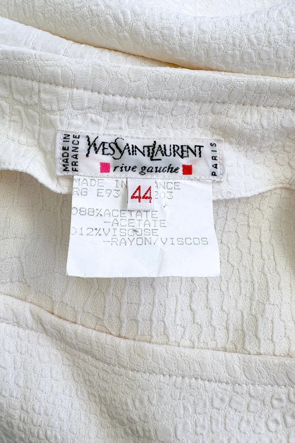 Yves Saint Laurent Spring 1993 minimalist White Dress w Raised Reptile Print