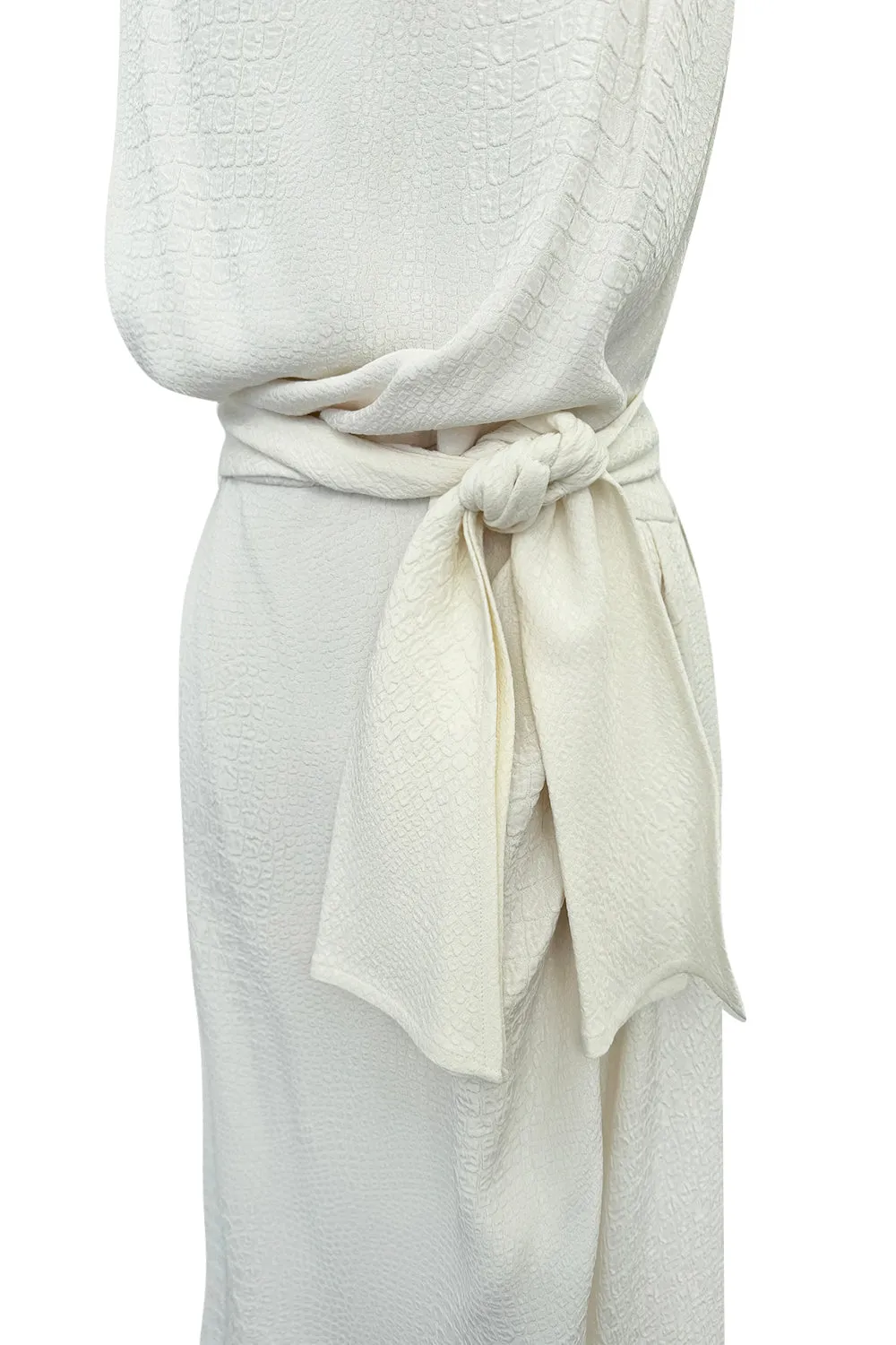 Yves Saint Laurent Spring 1993 minimalist White Dress w Raised Reptile Print