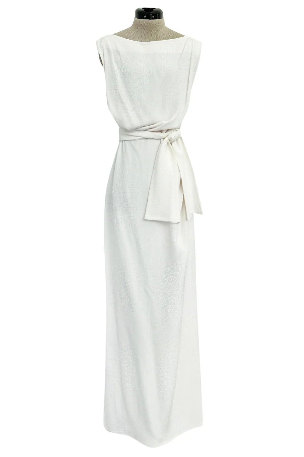 Yves Saint Laurent Spring 1993 minimalist White Dress w Raised Reptile Print